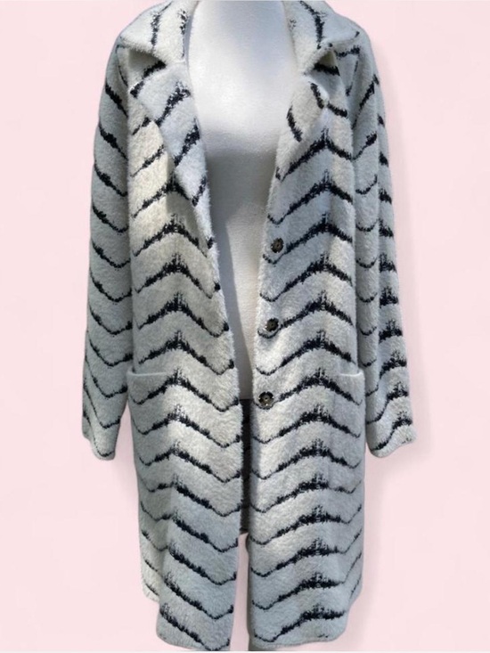 Love Stitch Sweaters - Love Stitch White and Black Striped Fuzzy Long Cardigan
